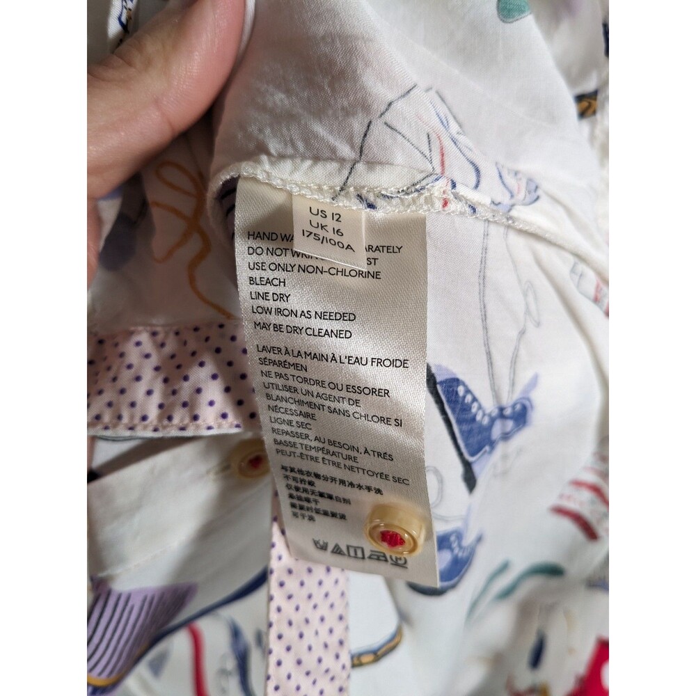 Maeve Anthropologie Marisol Ruffled Blouse Women Size 12 Multicolor Winter Print - Picture 9 of 9